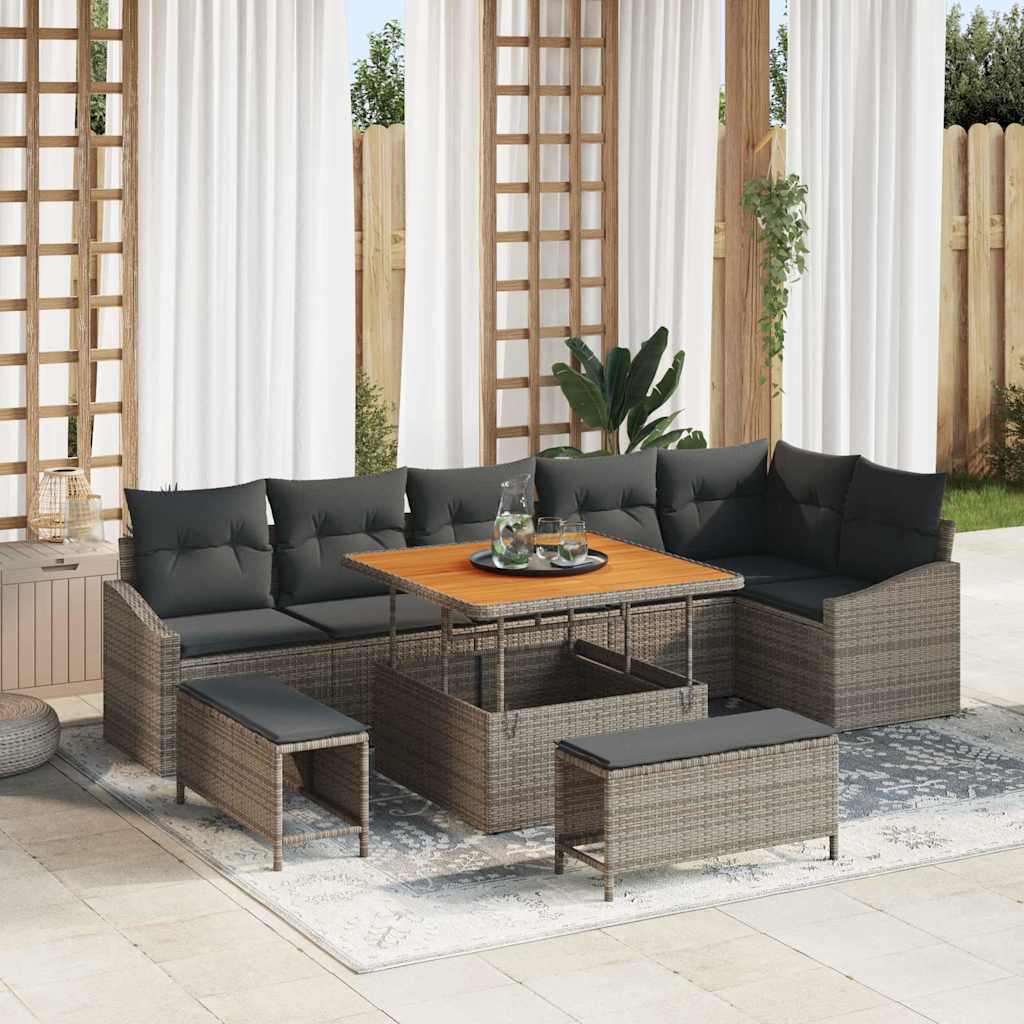 vidaXL Garten-Sofa-Set mit Kissen mit Speicher 9 pcs Schwarz
