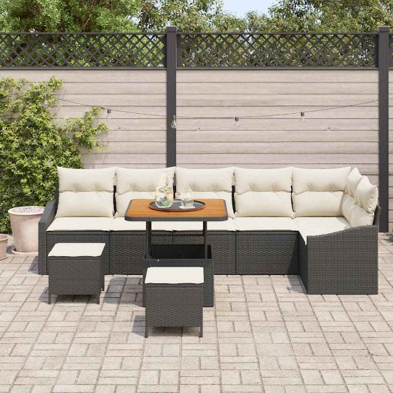 vidaXL Garten-Sofa-Set mit Kissen mit Speicher 9 pcs Schwarz