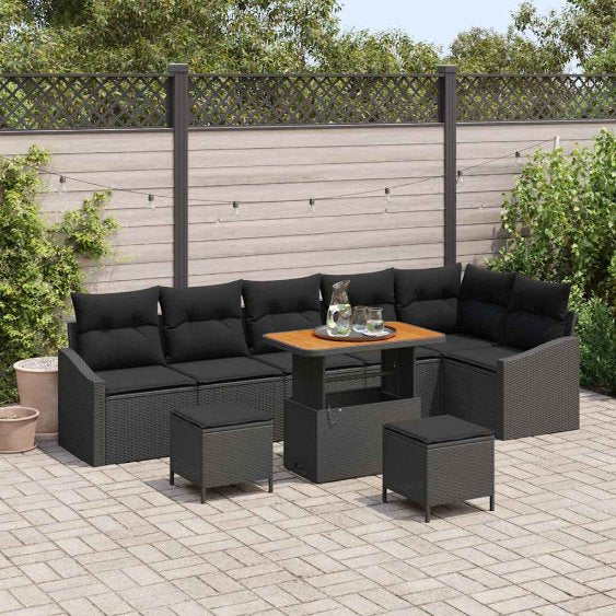 vidaXL Garten-Sofa-Set mit Kissen mit Speicher 9 pcs Schwarz
