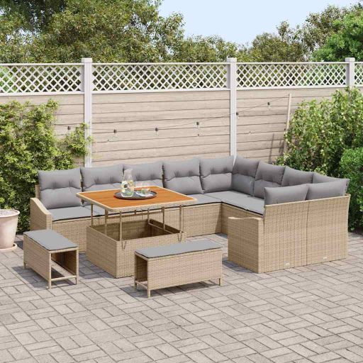 vidaXL Garten-Sofa-Set mit Kissen mit Speicher 12 pcs Schwarz