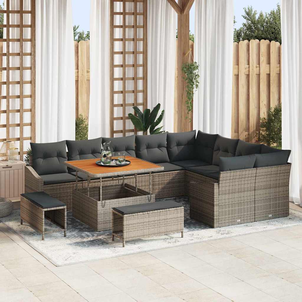 vidaXL Garten-Sofa-Set mit Kissen mit Speicher 12 pcs Schwarz