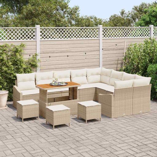 vidaXL Garten-Sofa-Set mit Kissen mit Speicher 12 pcs Schwarz