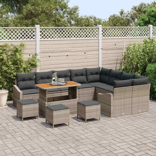 vidaXL Garten-Sofa-Set mit Kissen mit Speicher 12 pcs Schwarz