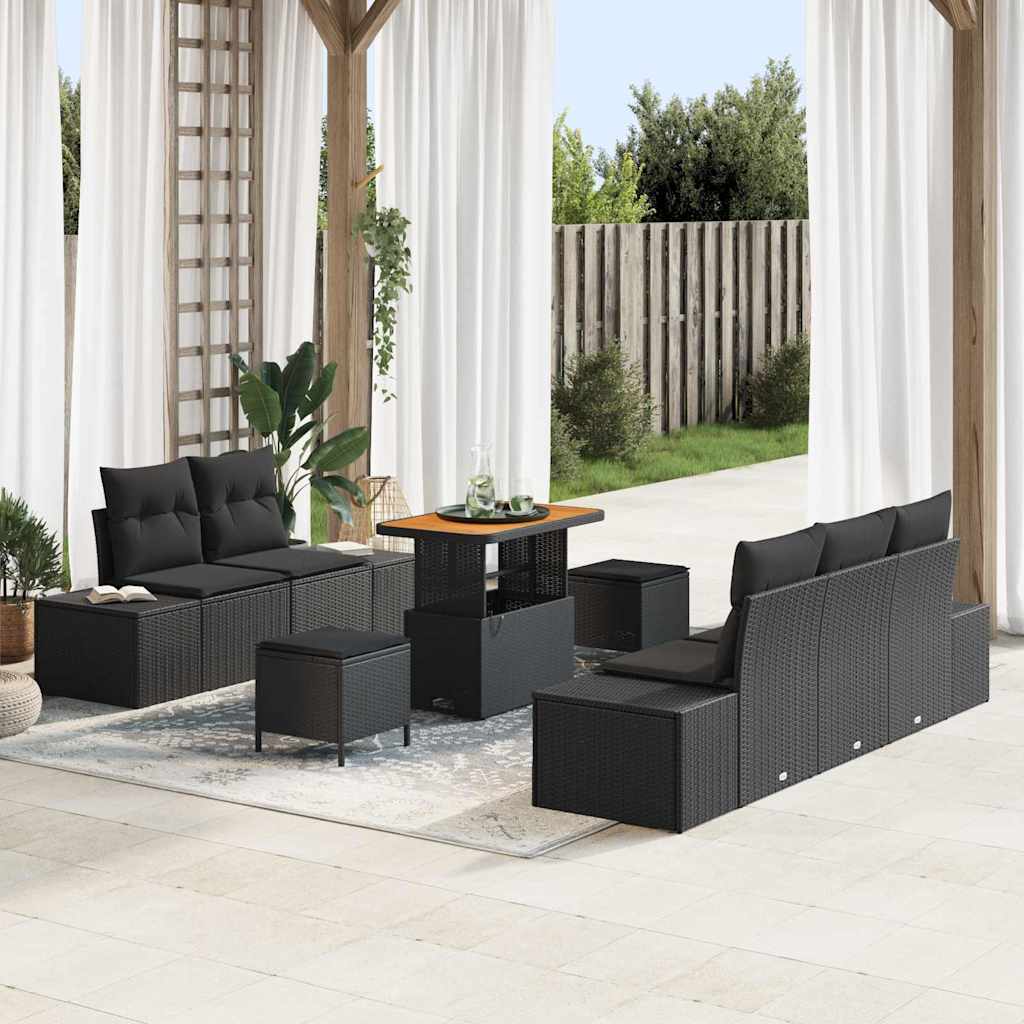 vidaXL Garten-Sofa-Set mit Kissen mit Speicher 8 pcs Schwarz