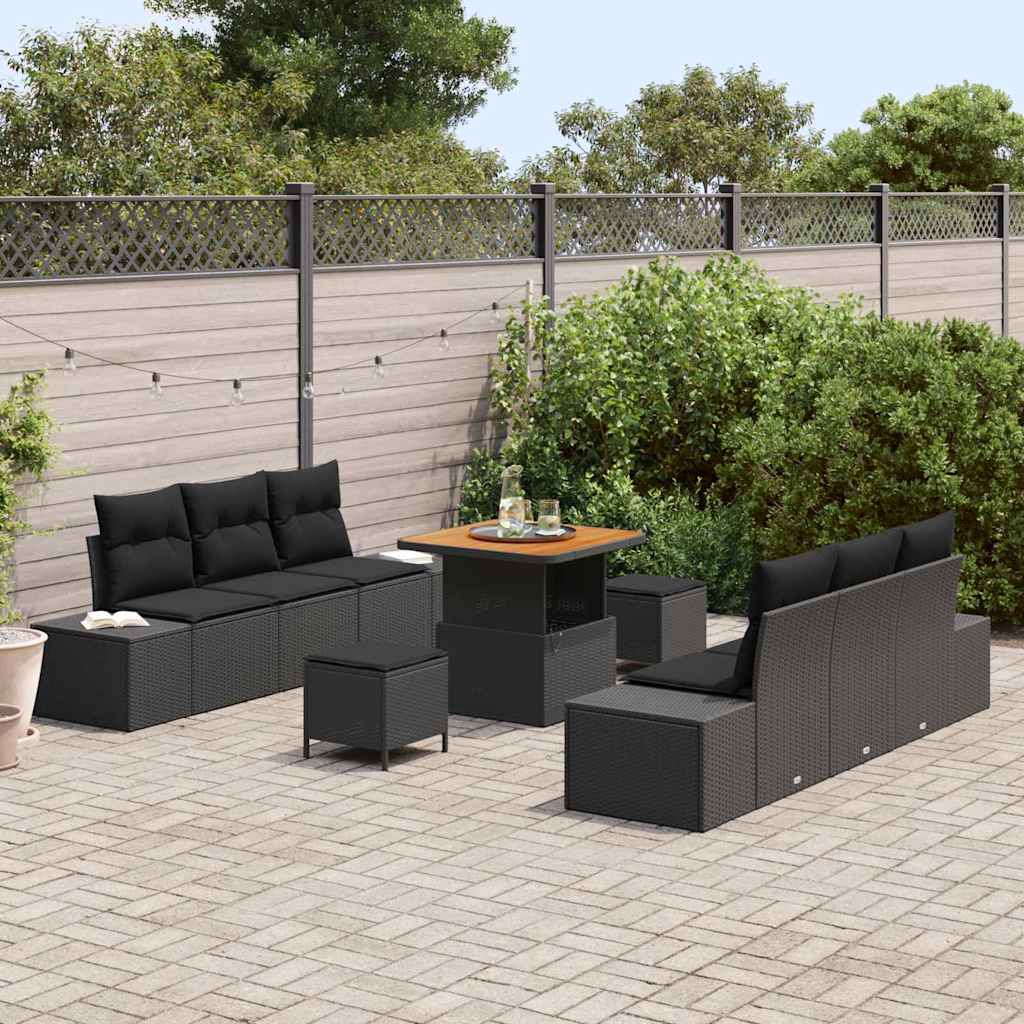 vidaXL Garten-Sofa-Set mit Kissen mit Speicher 9 pcs Schwarz