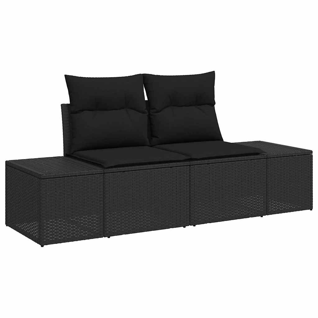 vidaXL Garten-Sofa-Set mit Kissen mit Speicher 9 pcs Schwarz