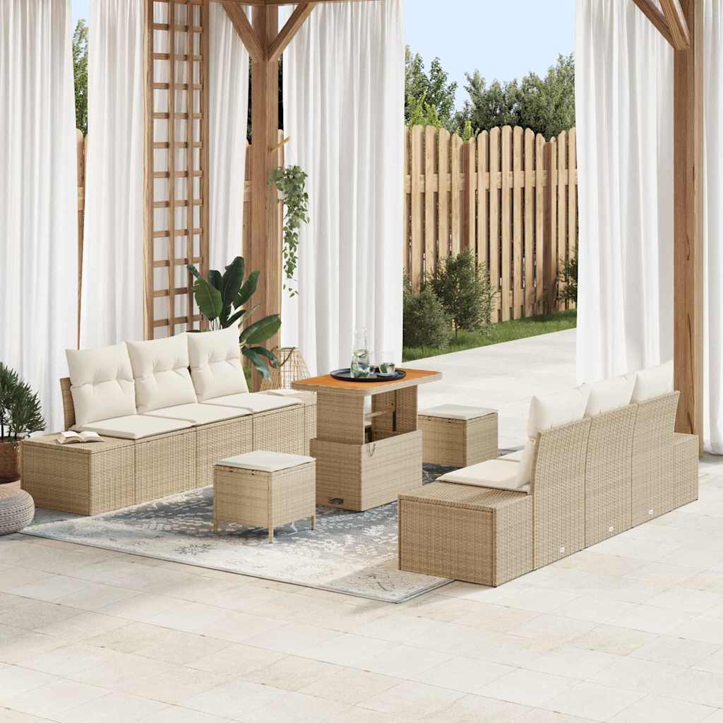 vidaXL Garten-Sofa-Set mit Kissen mit Speicher 9 pcs Schwarz