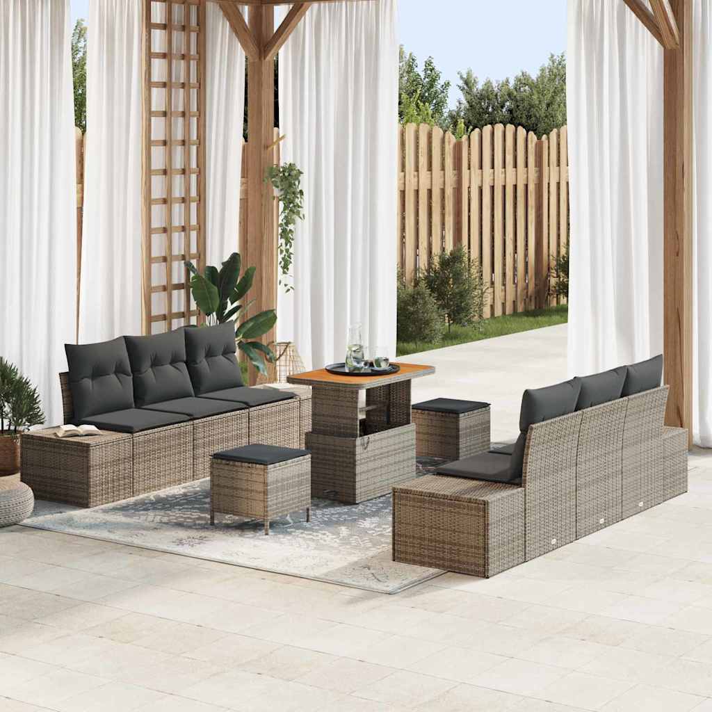 vidaXL Garten-Sofa-Set mit Kissen mit Speicher 9 pcs Schwarz