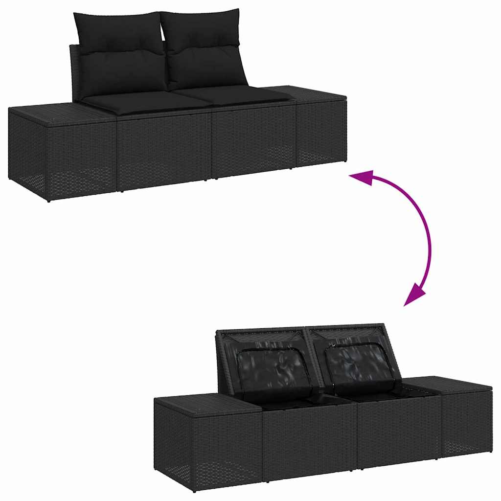 vidaXL Garten-Sofa-Set mit Kissen mit Speicher 11 pcs Schwarz