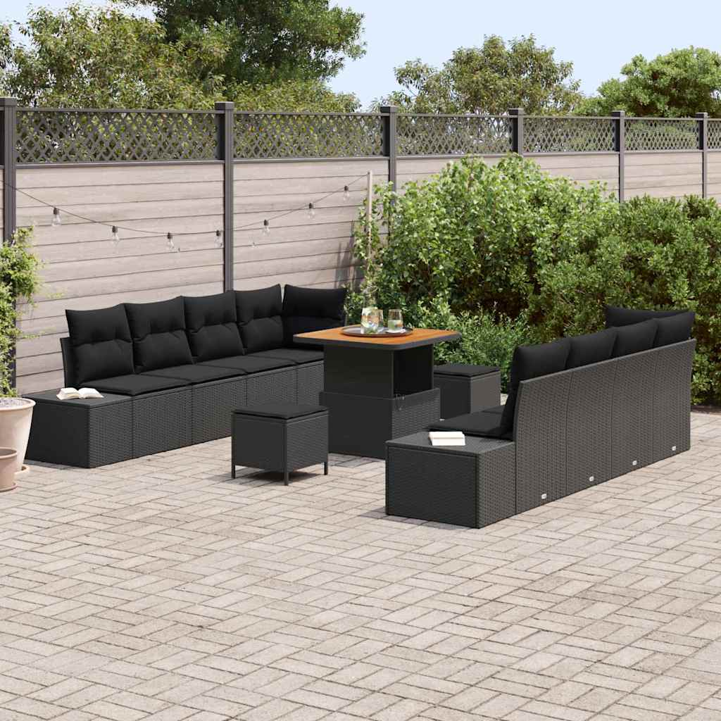 vidaXL Garten-Sofa-Set mit Kissen mit Speicher 11 pcs Schwarz
