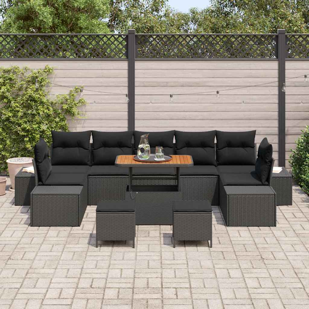 vidaXL Garten-Sofa-Set mit Kissen mit Speicher 10 pcs Schwarz