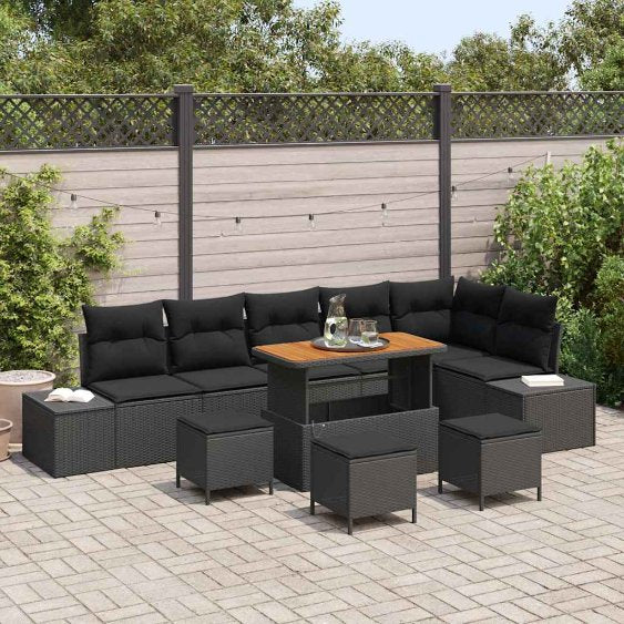 vidaXL Gartensofa-set mit Kissen 9 pcs Schwarz Poly Rattan
