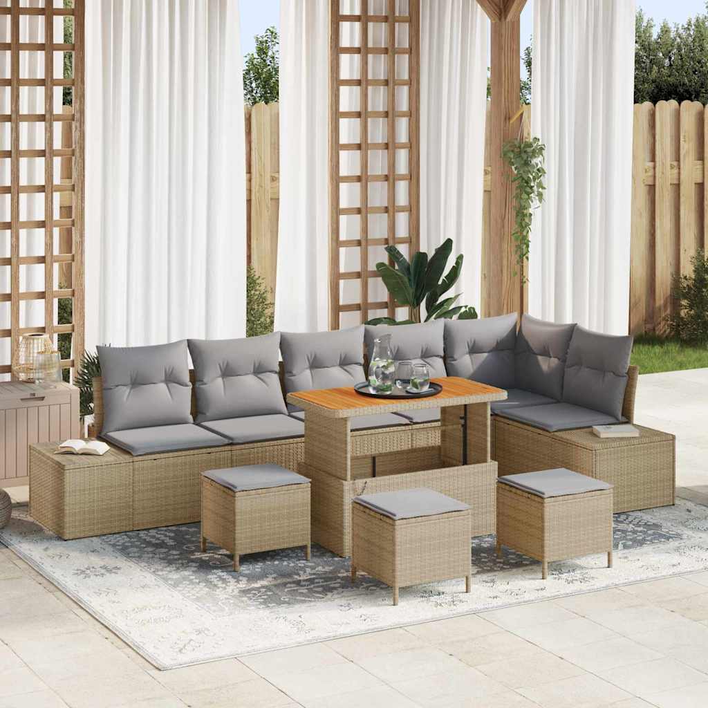 vidaXL Gartensofa-set mit Kissen 9 pcs Schwarz Poly Rattan