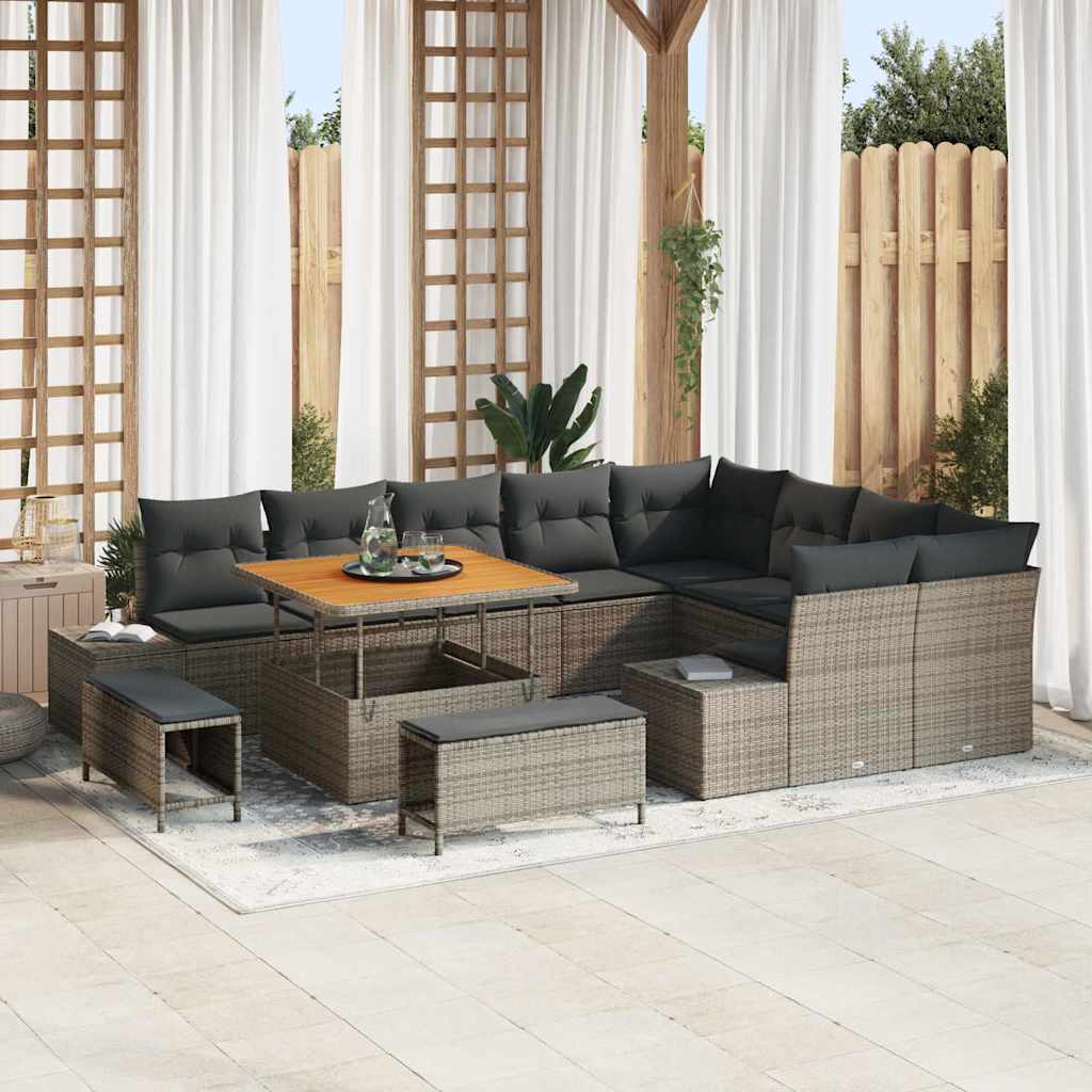 vidaXL Gartensofa-set mit Kissen 12 pcs Schwarz Poly Rattan