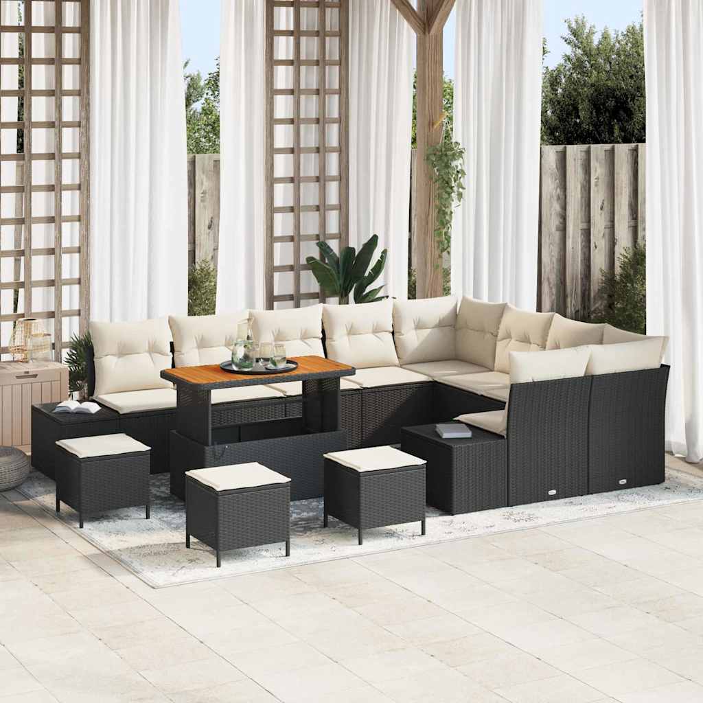 vidaXL Gartensofa-set mit Kissen 12 pcs Schwarz Poly Rattan