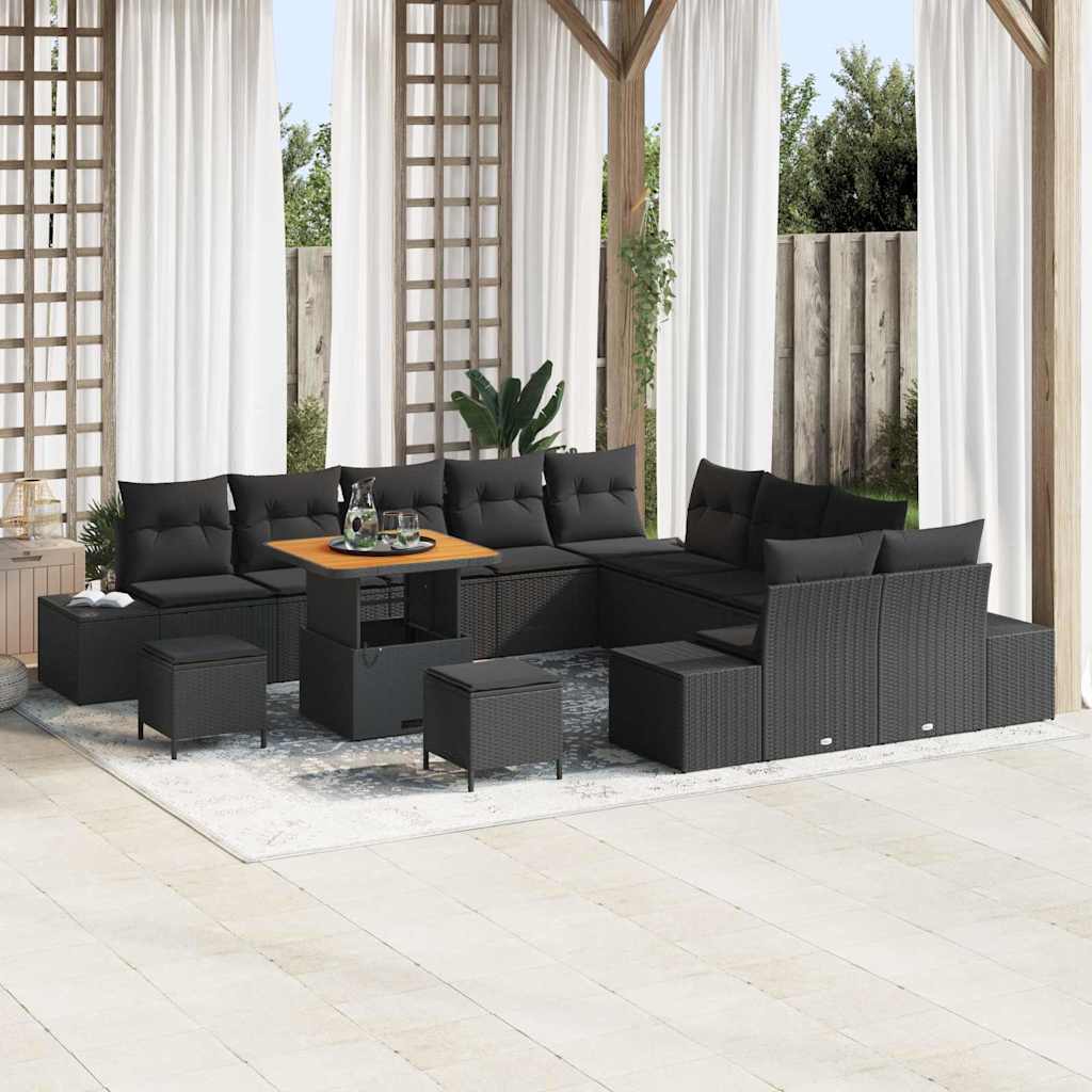 vidaXL Gartensofa-set mit Kissen 13 pcs Schwarz Poly Rattan