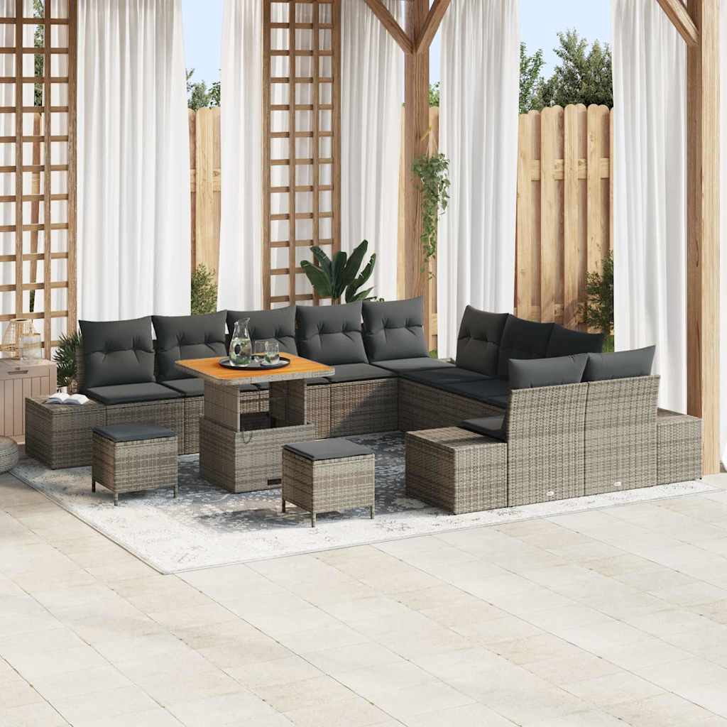 vidaXL Gartensofa-set mit Kissen 13 pcs Schwarz Poly Rattan