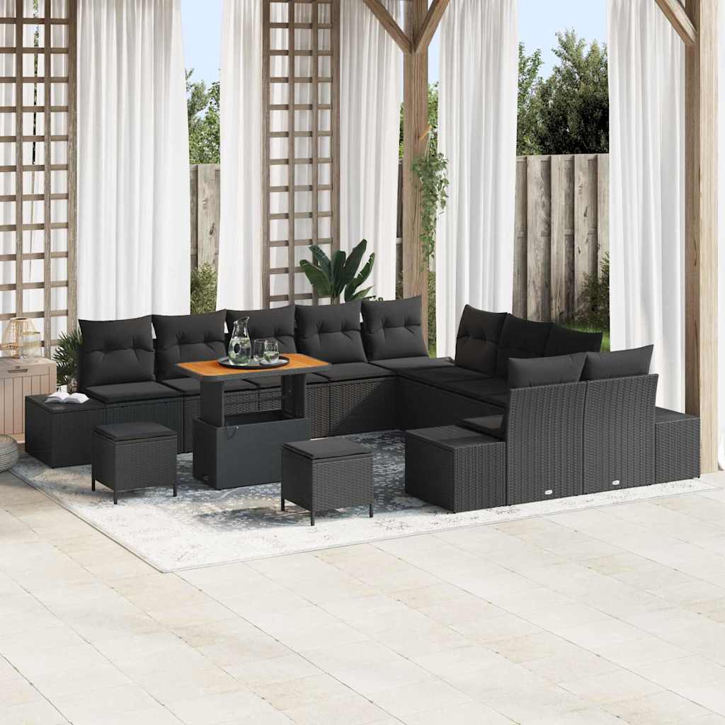 vidaXL Gartensofa-set mit Kissen 13 pcs Schwarz Poly Rattan