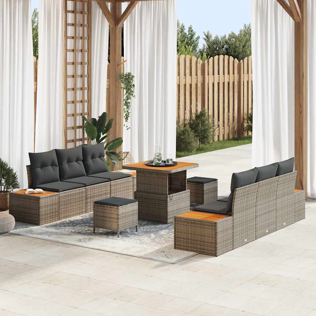 vidaXL Gartensofa-set mit Kissen 9 pcs Schwarz Poly Rattan