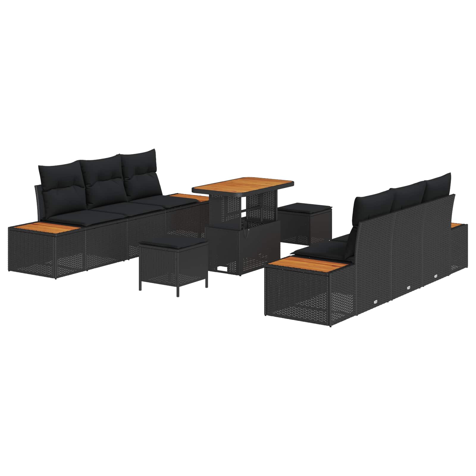 vidaXL Gartensofa-set mit Kissen 9 pcs Schwarz Poly Rattan