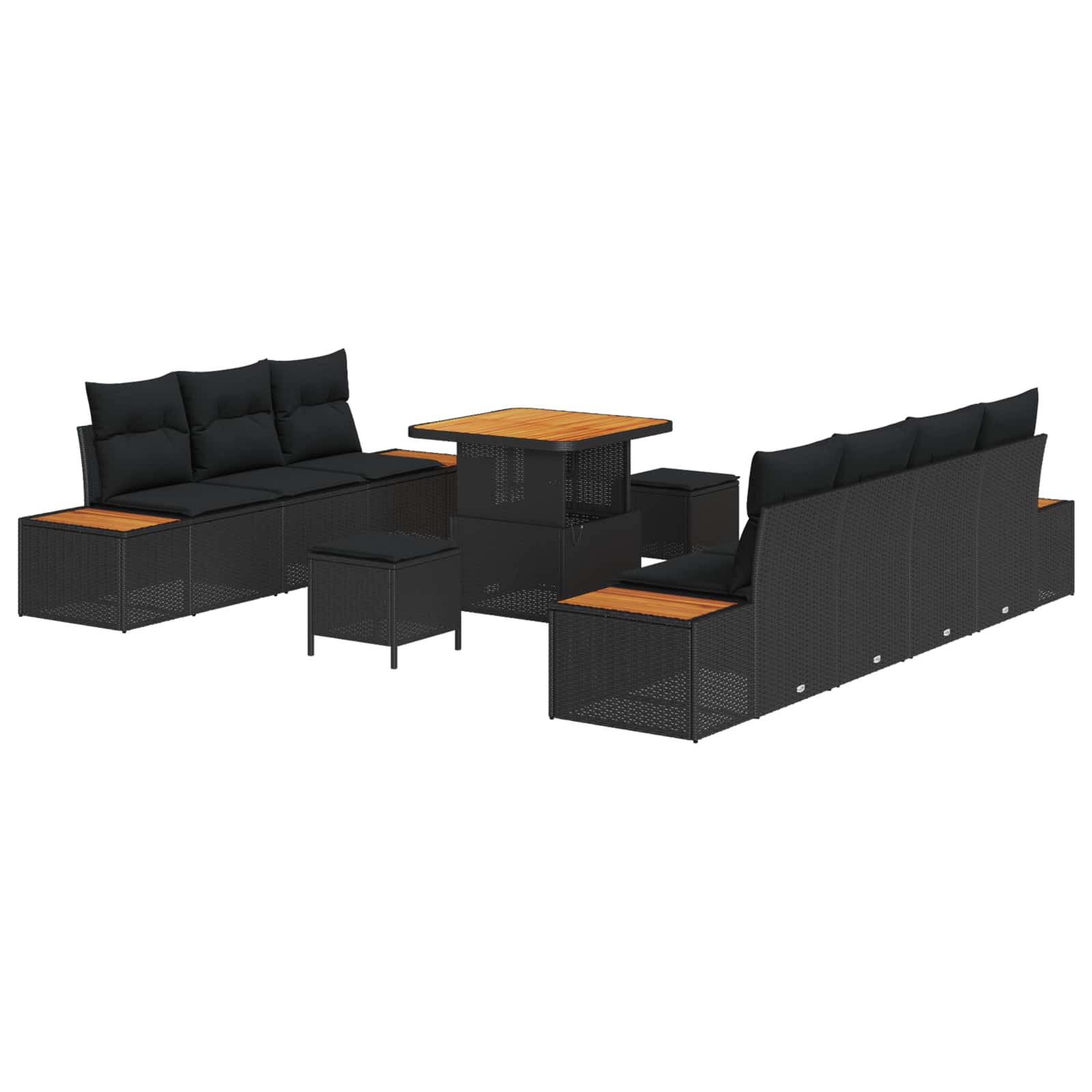 vidaXL Gartensofa-set mit Kissen 10 pcs Schwarz Poly Rattan