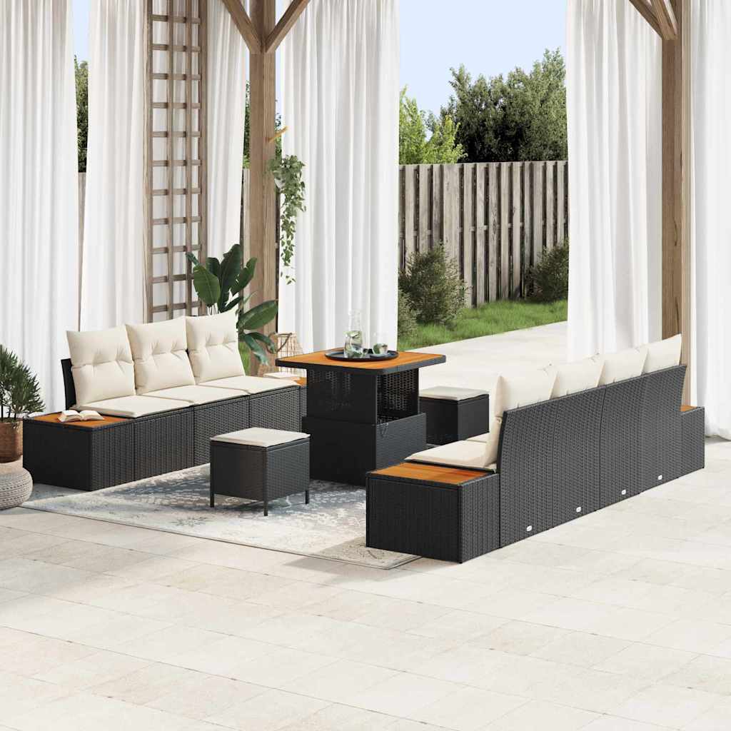 vidaXL Gartensofa-set mit Kissen 10 pcs Schwarz Poly Rattan