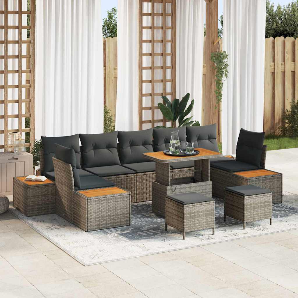 vidaXL Gartensofa-set mit Kissen 10 pcs Schwarz Poly Rattan
