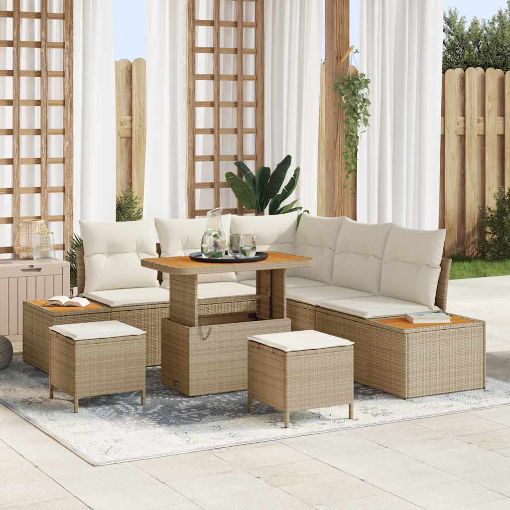 vidaXL Garten-Sofa-Set mit Kissen mit Speicher Schwarz Poly Rattan
