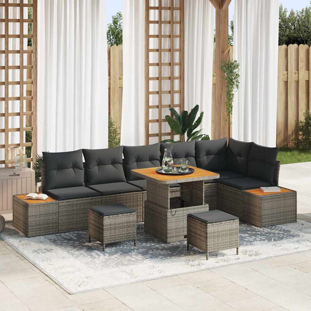 vidaXL Garten-Sofa-Set mit Kissen mit Speicher Schwarz Poly Rattan