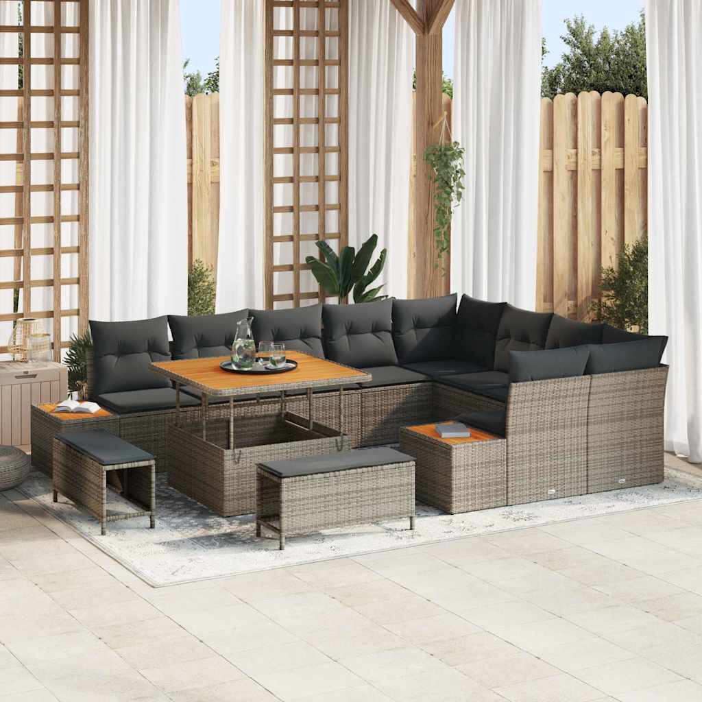 vidaXL Garten-Sofa-Set mit Kissen mit Speicher Schwarz Poly Rattan