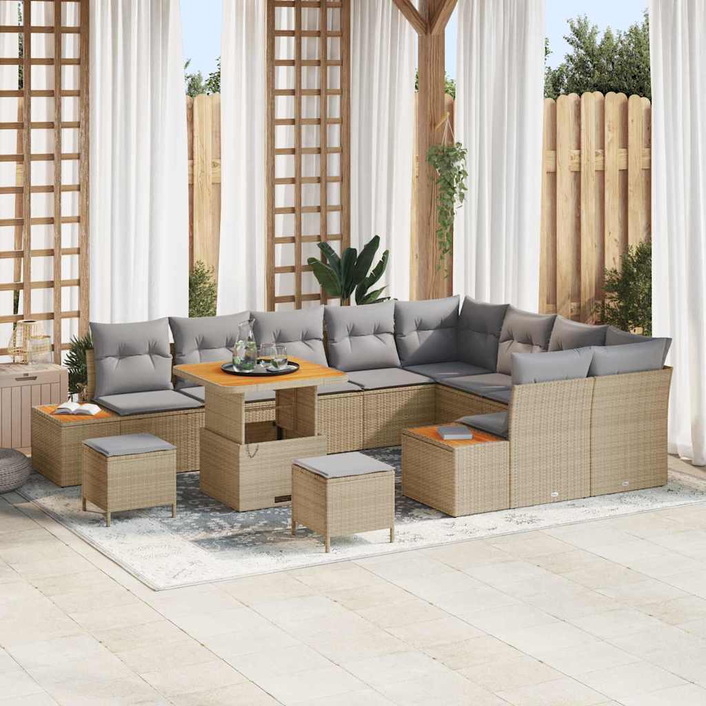 vidaXL Garten-Sofa-Set mit Kissen mit Speicher Schwarz Poly Rattan