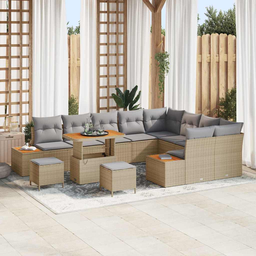 vidaXL Garten-Sofa-Set mit Kissen mit Speicher Schwarz Poly Rattan
