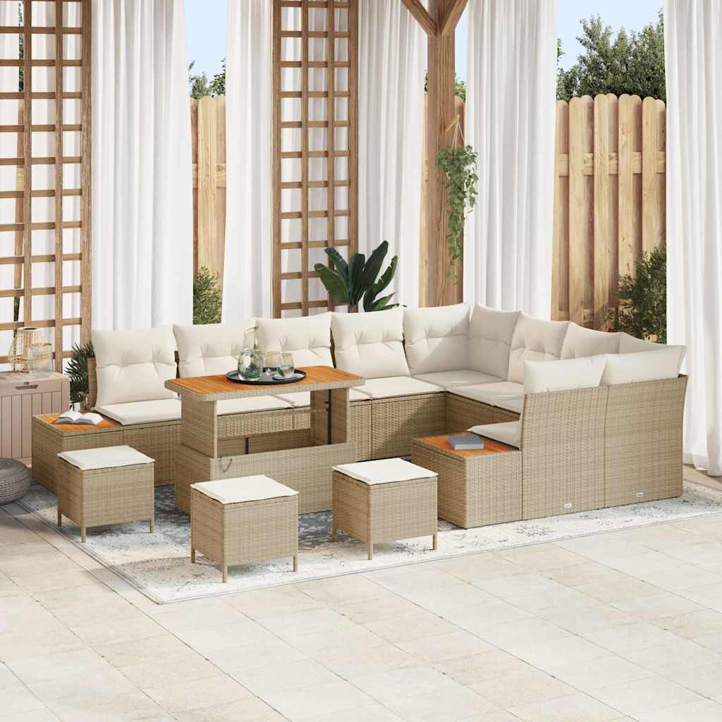 vidaXL Garten-Sofa-Set mit Kissen mit Speicher Schwarz Poly Rattan