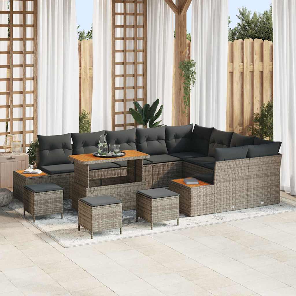 vidaXL Garten-Sofa-Set mit Kissen mit Speicher Schwarz Poly Rattan