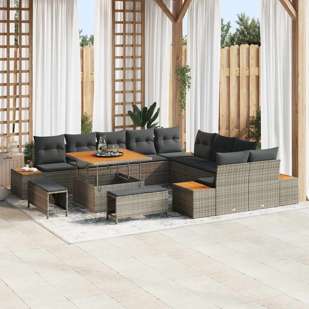 vidaXL Gartensofa-set mit Kissen 13 pcs Schwarz Poly Rattan