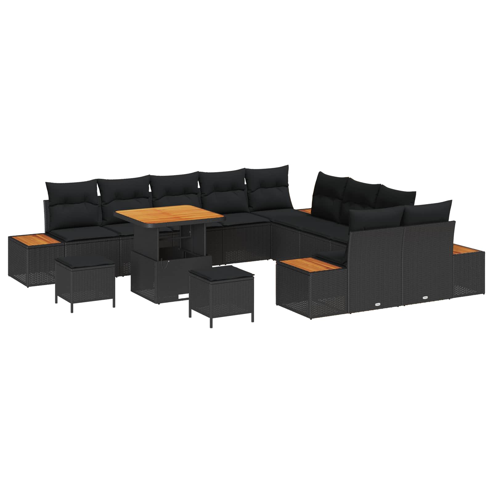 vidaXL Gartensofa-set mit Kissen 13 pcs Schwarz Poly Rattan