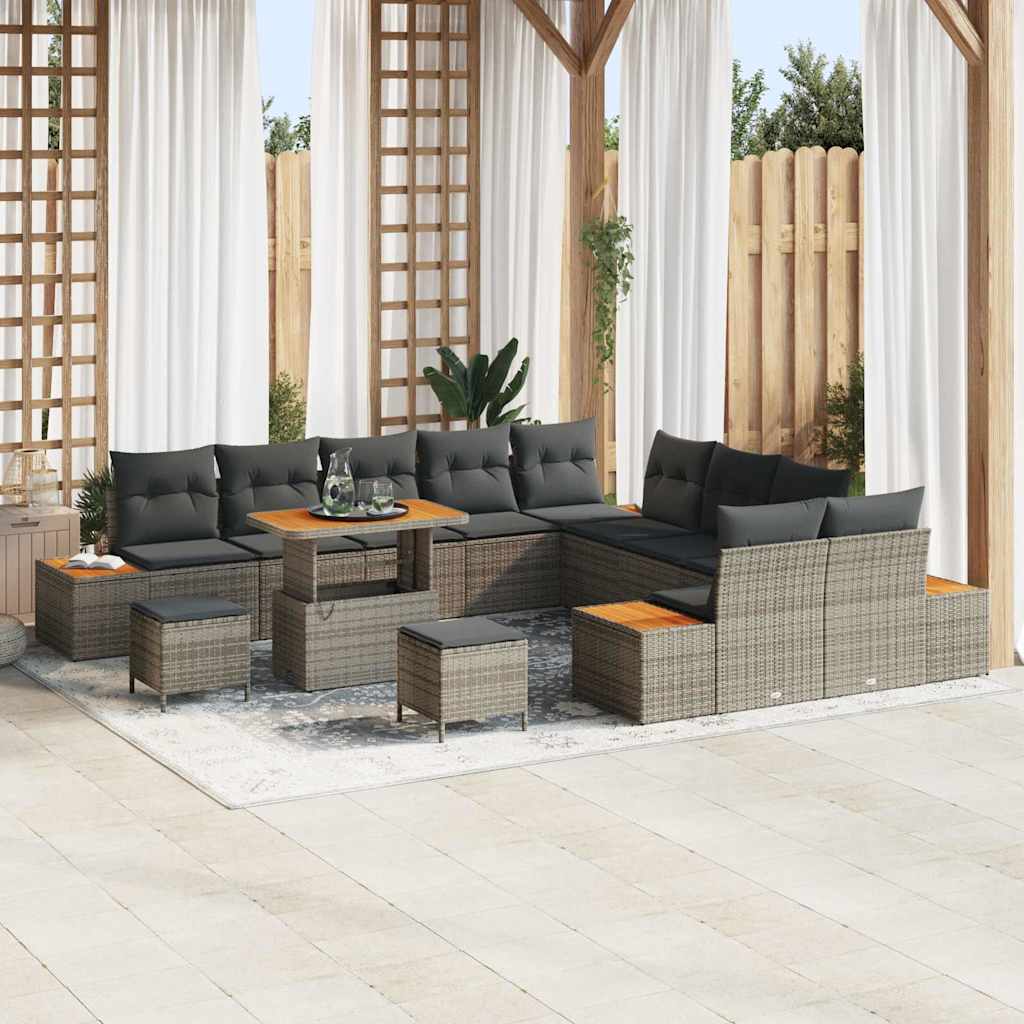vidaXL Gartensofa-set mit Kissen 13 pcs Schwarz Poly Rattan