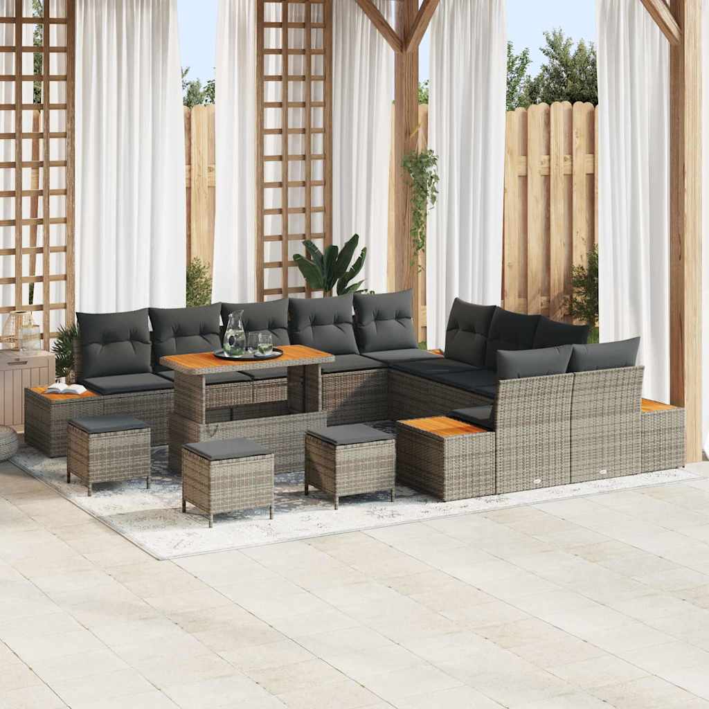 vidaXL Gartensofa-set mit Kissen 13 pcs Schwarz Poly Rattan