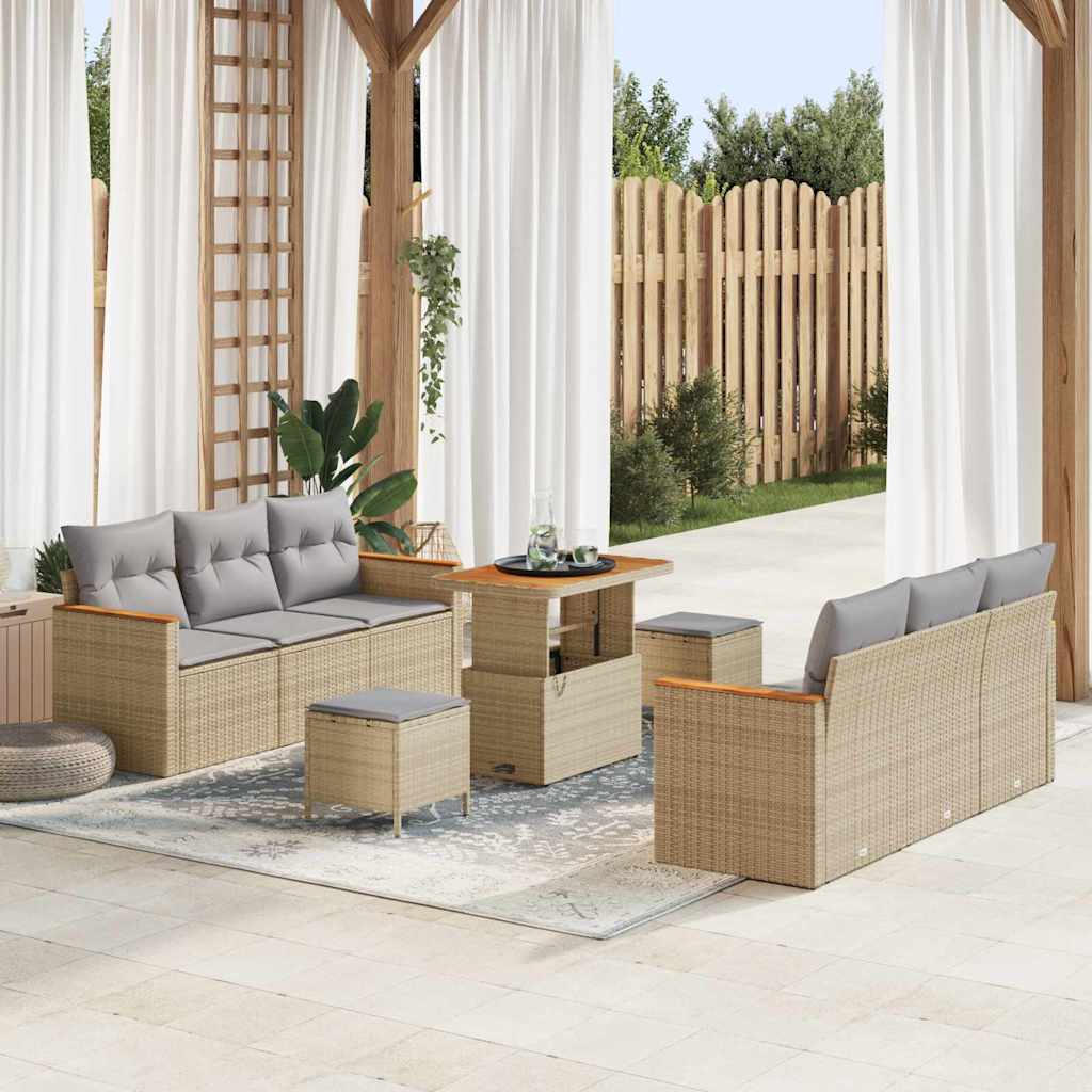 vidaXL Garten-Sofa-Set mit Kissen mit Speicher Schwarz Poly Rattan
