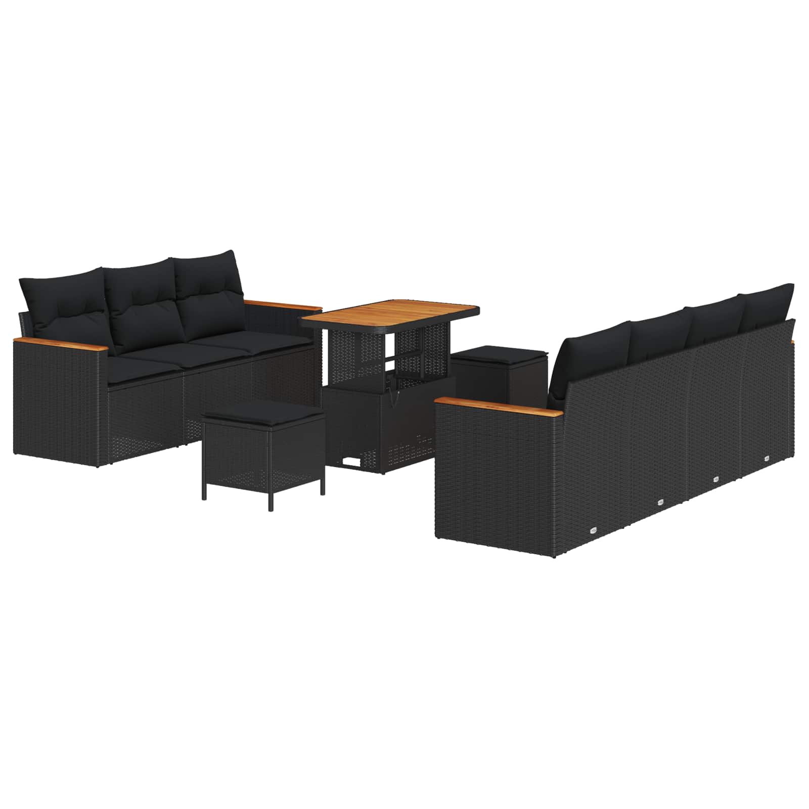 vidaXL Gartensofa-set mit Kissen 14 pcs Schwarz Poly-Rattan