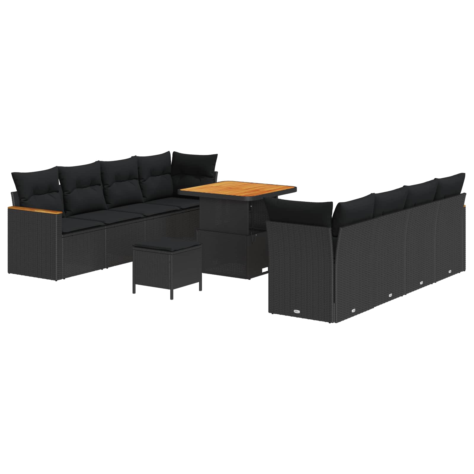 vidaXL Garten-Sofa-Set mit Kissen mit Speicher Schwarz Poly Rattan