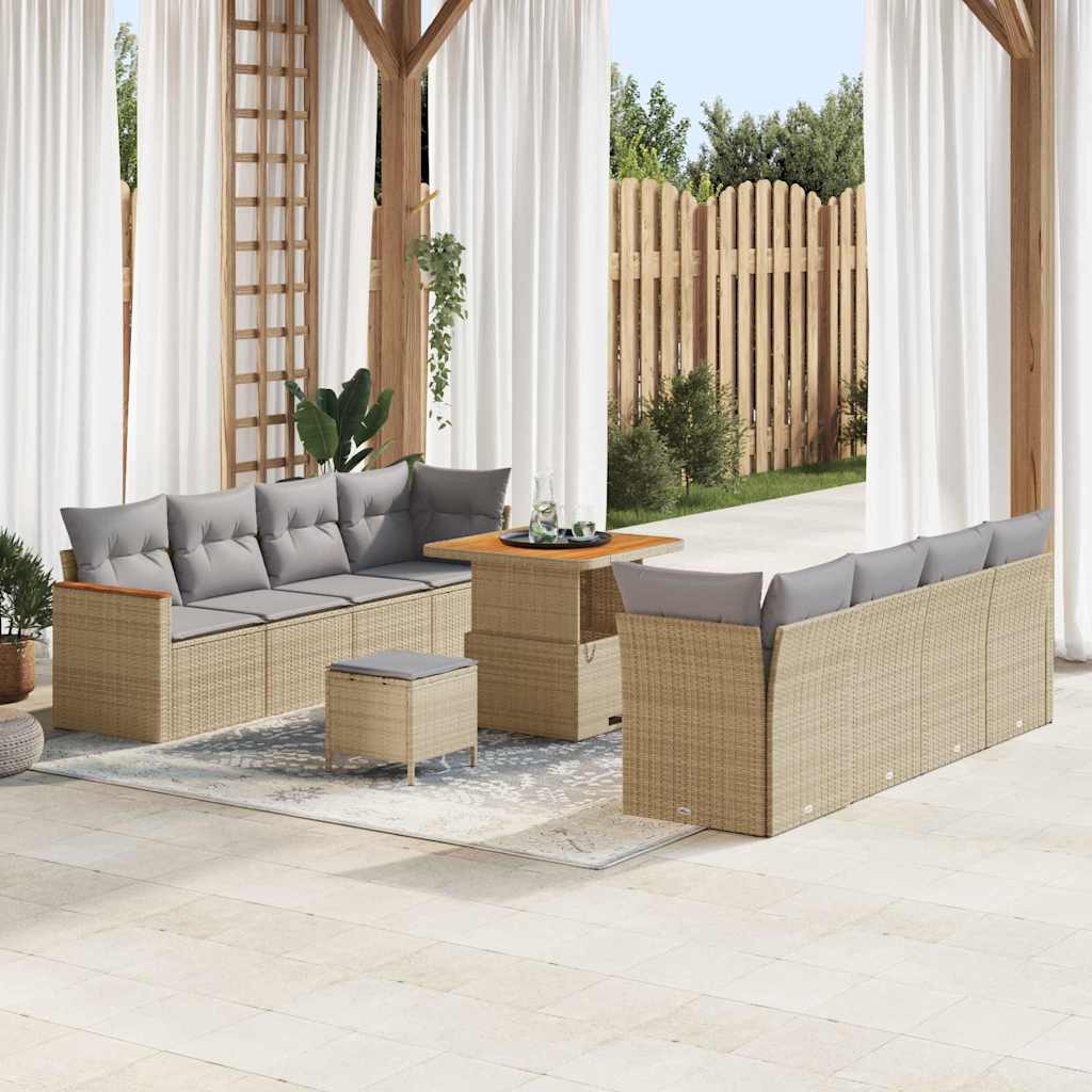 vidaXL Garten-Sofa-Set mit Kissen mit Speicher Schwarz Poly Rattan