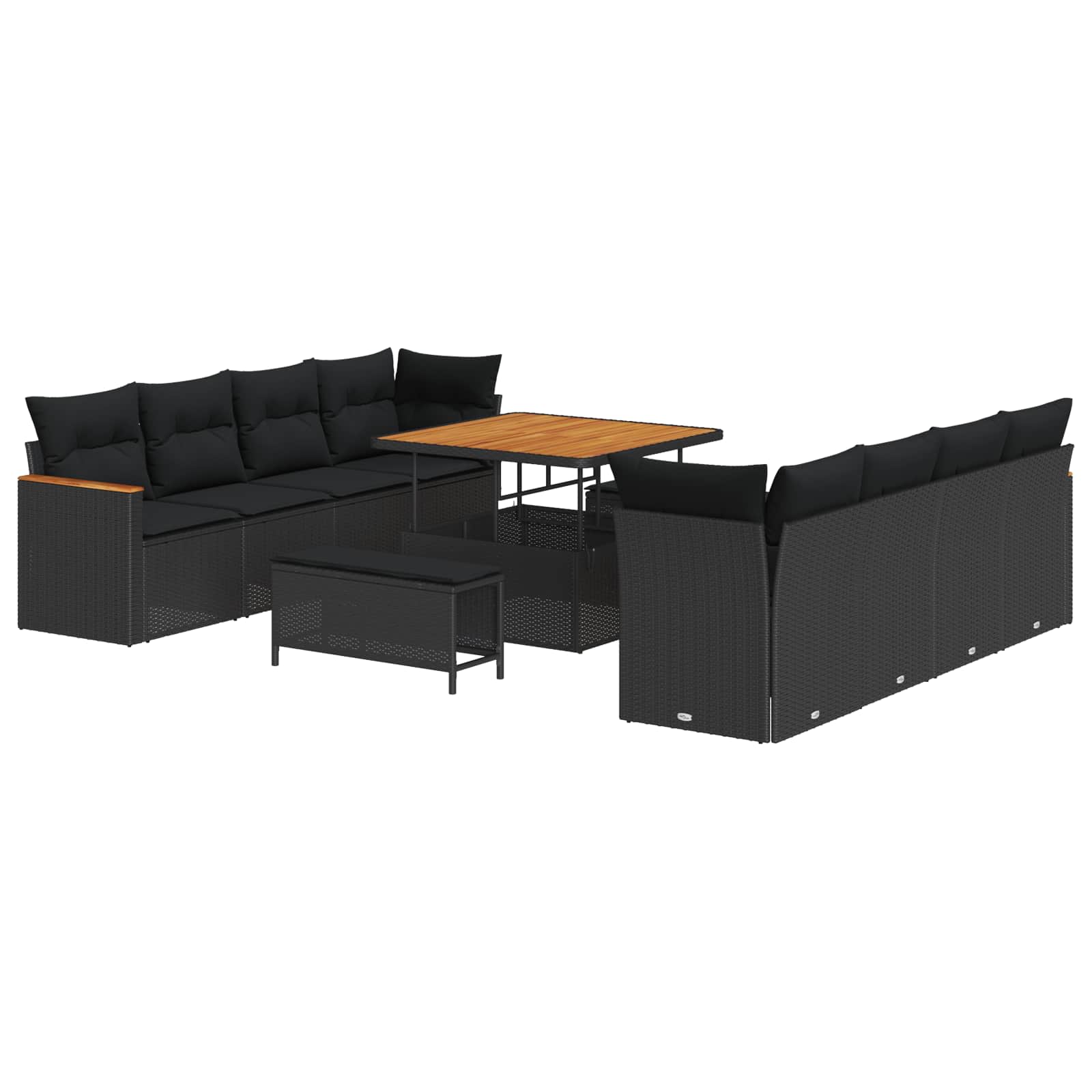 vidaXL Garten-Sofa-Set mit Kissen mit Speicher Schwarz Poly Rattan