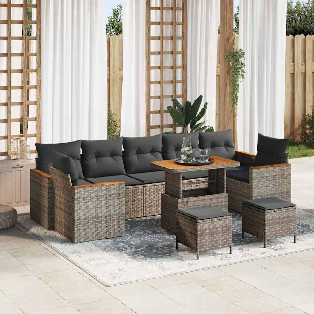 vidaXL Gartensofa-set mit Kissen 10 pcs Schwarz Poly Rattan
