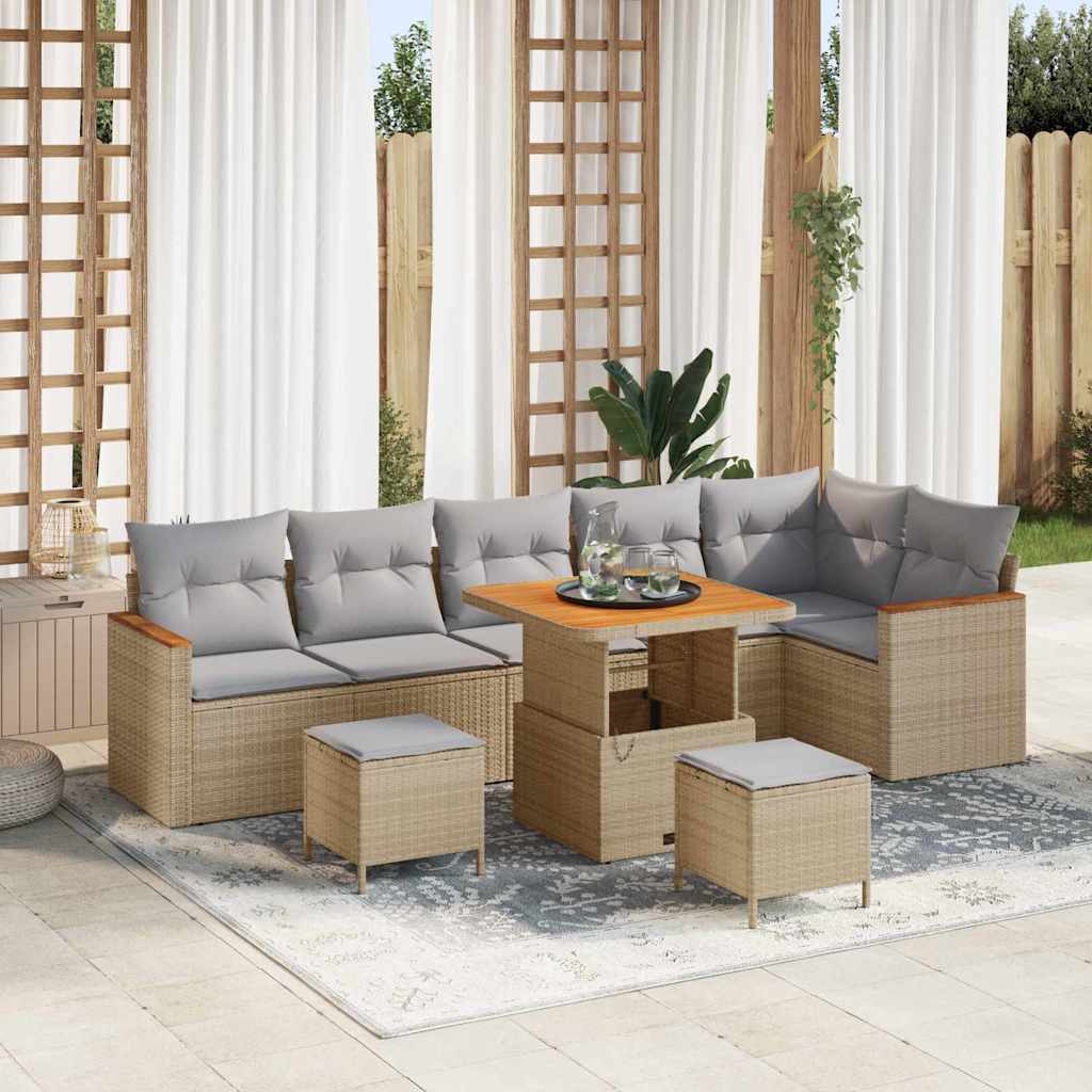 vidaXL Gartensofa-set mit Kissen 9 pcs Schwarz Poly Rattan