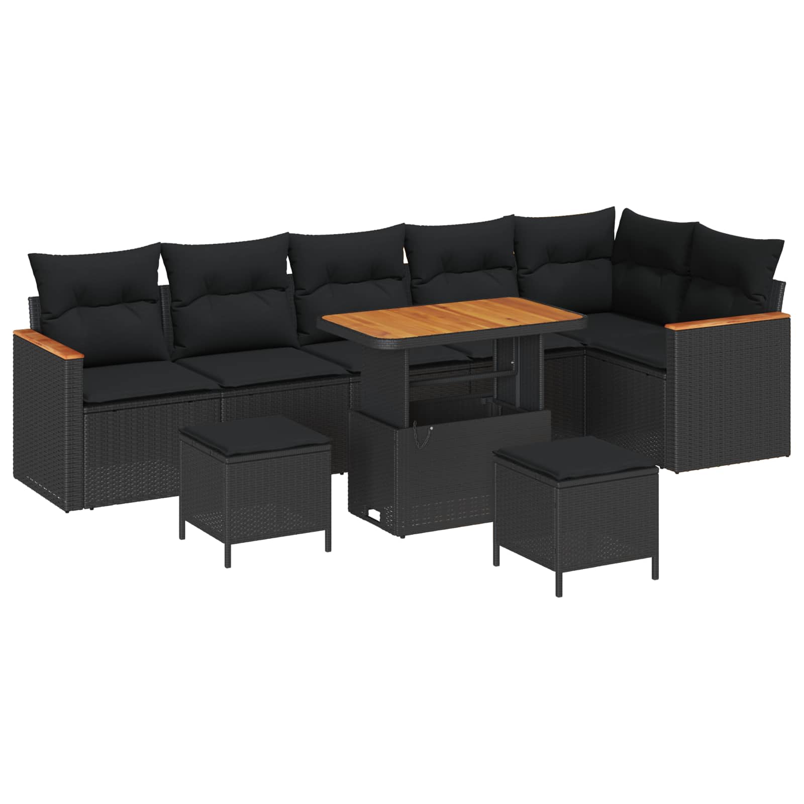 vidaXL Gartensofa-set mit Kissen 9 pcs Schwarz Poly Rattan