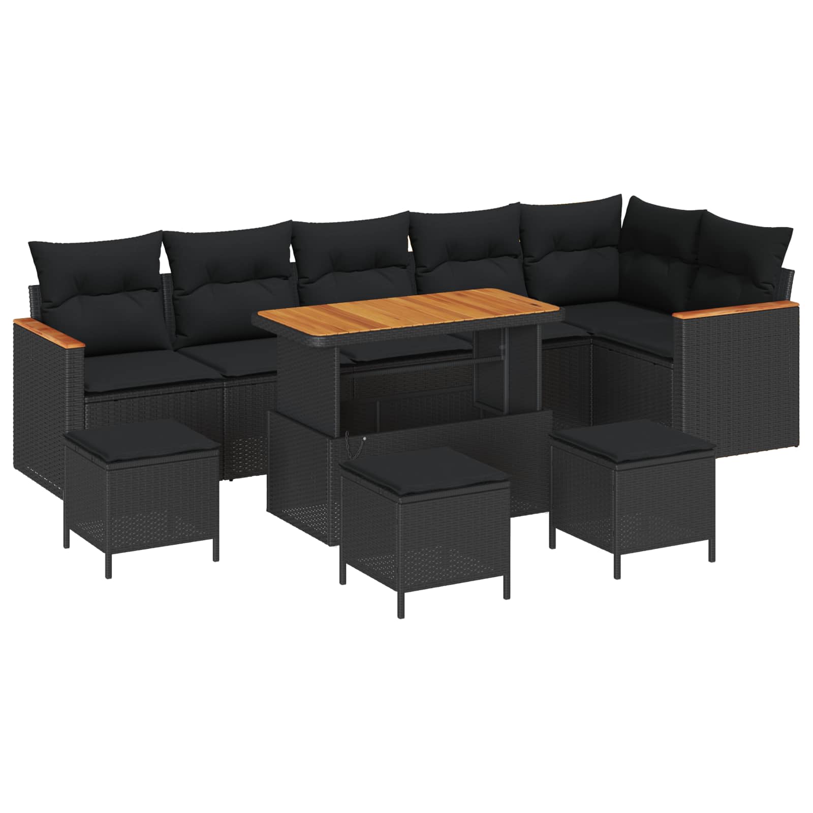 vidaXL Gartensofa-set mit Kissen 9 pcs Schwarz Poly Rattan