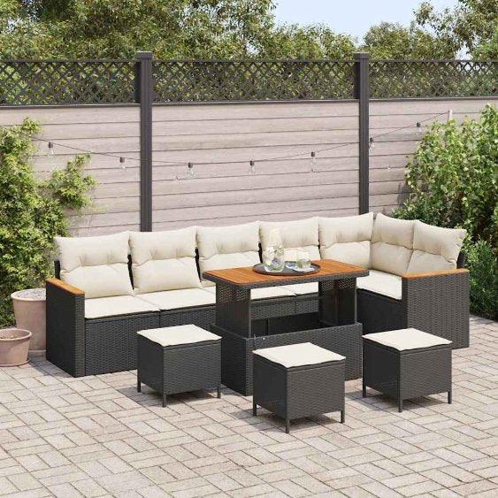 vidaXL Gartensofa-set mit Kissen 9 pcs Schwarz Poly Rattan