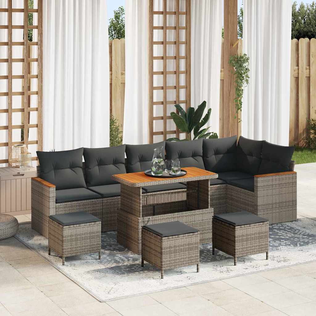vidaXL Gartensofa-set mit Kissen 9 pcs Schwarz Poly Rattan