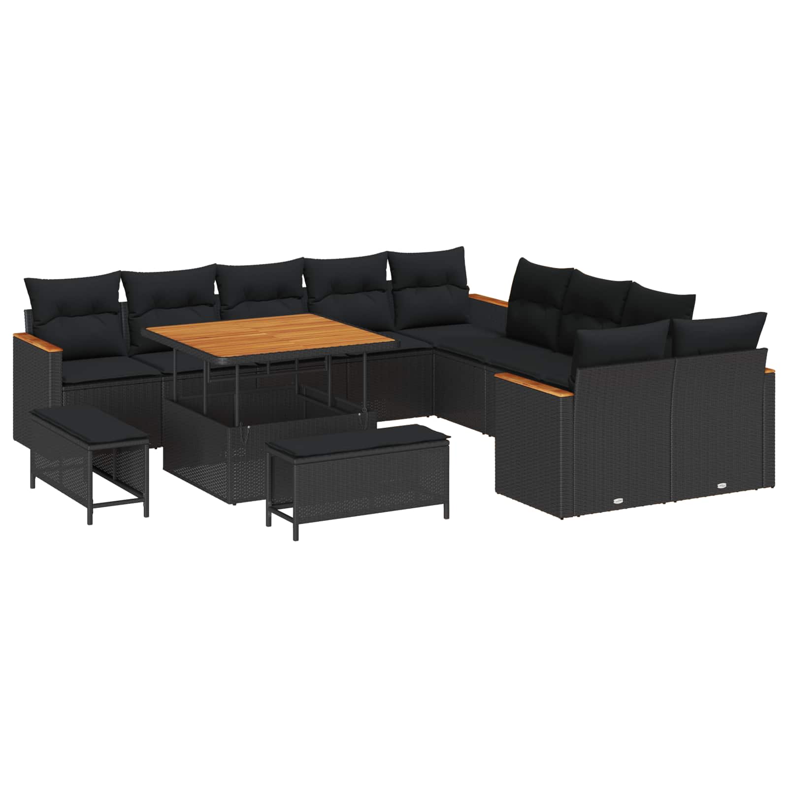 vidaXL Gartensofa-set mit Kissen 13 pcs Schwarz Poly Rattan